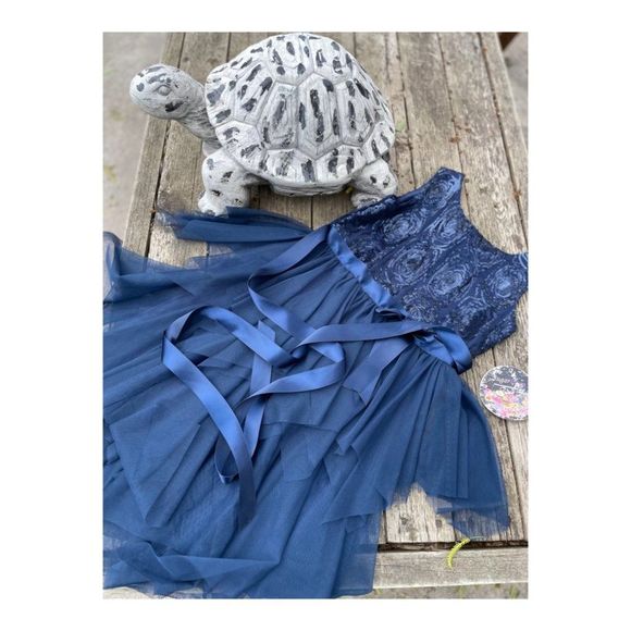 Dark Blue Party Tank Dress Sequins Handkerchief Tiered Hemline Sz 7 Youth - Picture 2 of 13